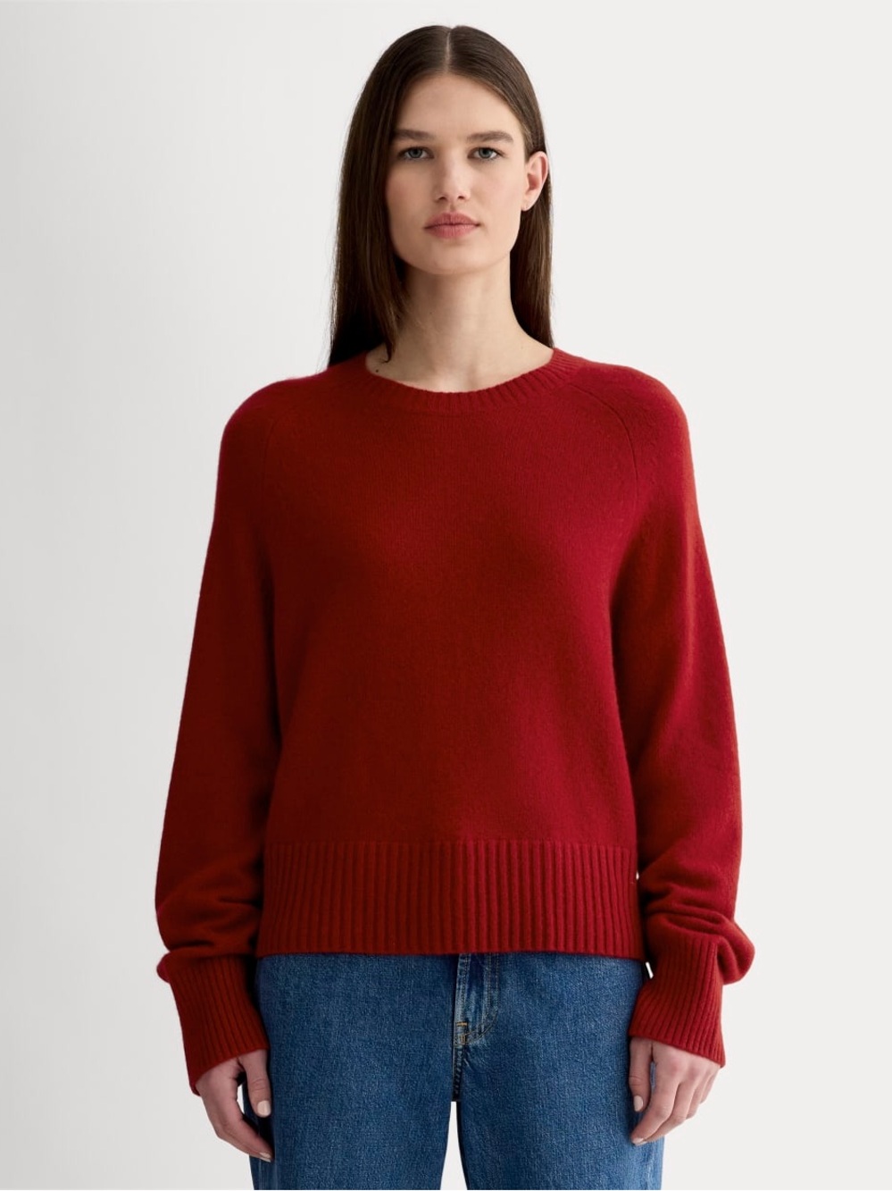 Everlane The Boxy Crew Sweater in 100% Cashmere Red Size XS